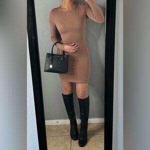 Naked wardrobe stretch Fall neutral bodycon longsleeve mini dress XS| clean girl